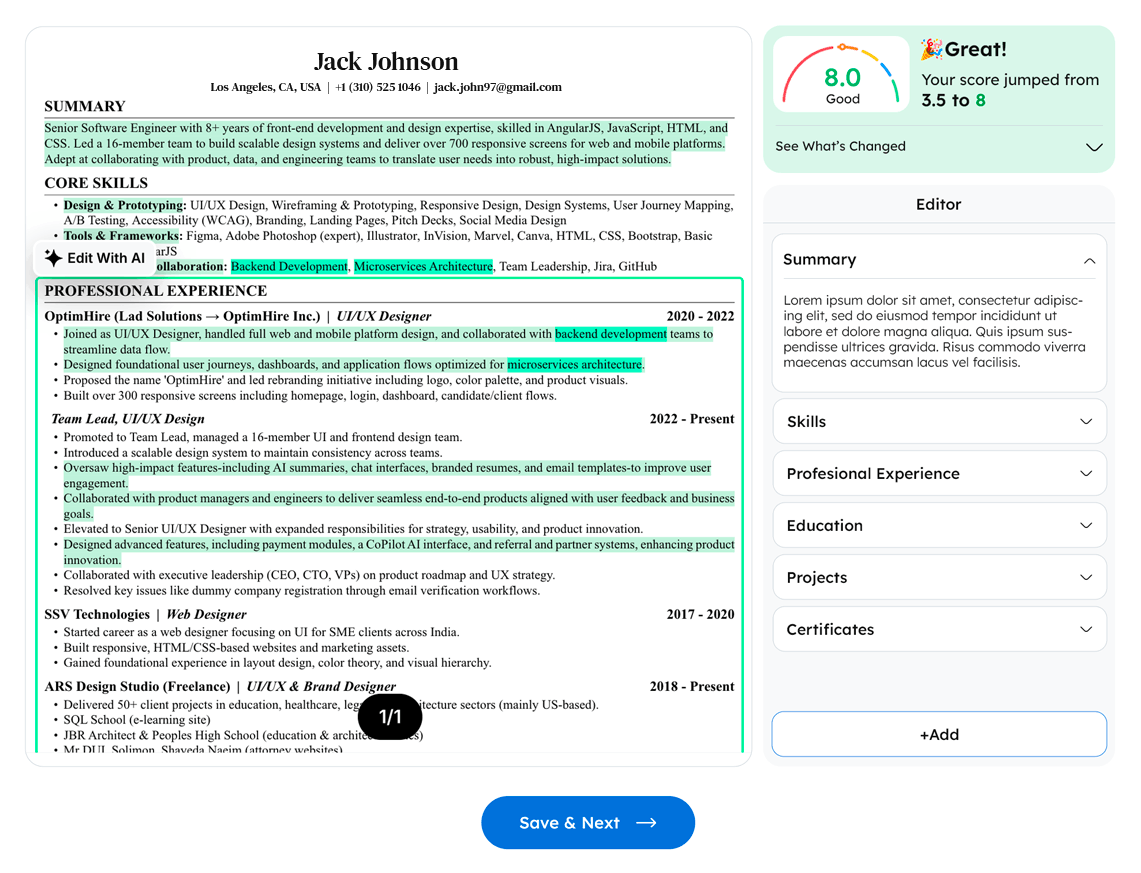 Resume UI